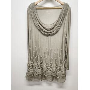 Soft Surroundings Silk Beaux Arts Lagon Look Long Sleeve Gray Tunic, Size Large